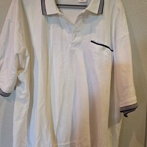 Puritan White Polo with Navy Trim Banded Hem